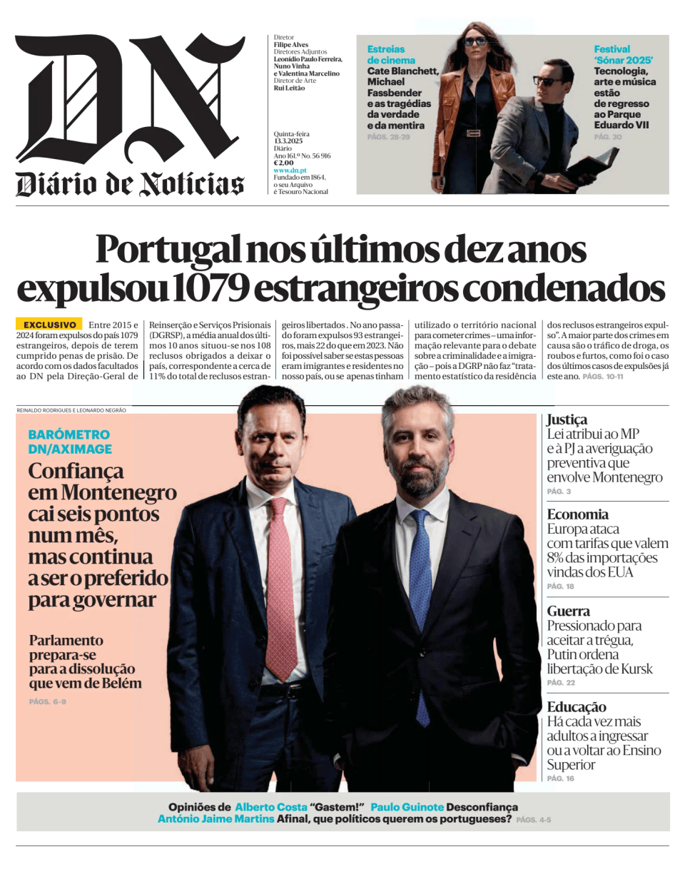 Prima-pagina-Diario de Noticias-edizione-di-oggi-20250313